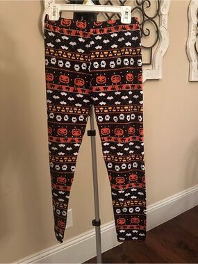 Poof! Halloween Print Leggings - Orange, Black & White